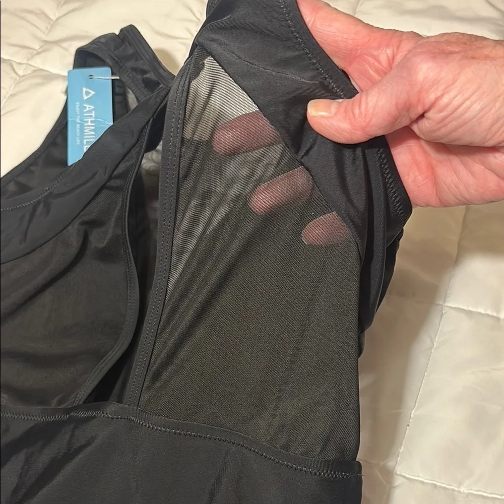 Athmile Black One-Piece Mesh, High-Cut, Tummy Control Swimsuit
